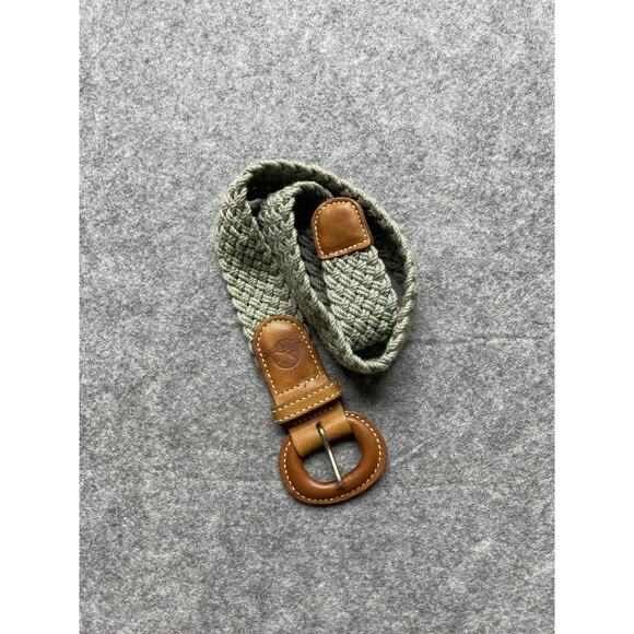 Eddie Bauer Belt Womens XS Green Braided Woven Tan Faux Leather Vintage - Picture 1 of 10